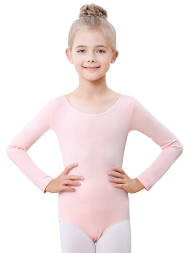 Kefiyis Ballettkleidung Mädchen Ballett Trikot Langarm Ballettanzug Baumwolle Ballett body Tanzbody Turnanzug Gymnastikanzug für Kinder Damen Größe 110-170 Rosa 130