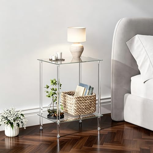 IRCPEN Tavolino da Divano Coffee Table Tavolino Trasparente Tavolini da Salotto Vetro Moderno e Versatile, Adatto a Ogni Stile d'Arredamento a 2 Strati Comodino Piccolo Quadrato LET518TR