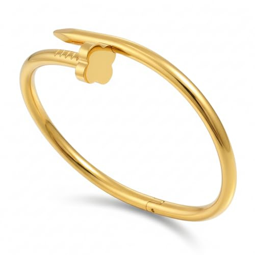 BIJOUX BRACELET FEMME INSPIRATION LUXE CLOUS H LUXUEUX EMBALLAGE CADEAU CHIC VELOURS IDEAL ANNIVERSIRE, NOEL, ACIER INOXIDABLE HYPOALLLERGENIQUE (Jonc clous trefle)