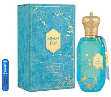 Armaf Eter Arabian Sky Eau de Parfum 100 ml, Perfume Árabe Unisex de Larga Duración, Incluye Atomizador Recargable, Fragancia Amaderada Cítrica con Lavanda, Caramelo y Fondo Oriental (Arabian Sky)