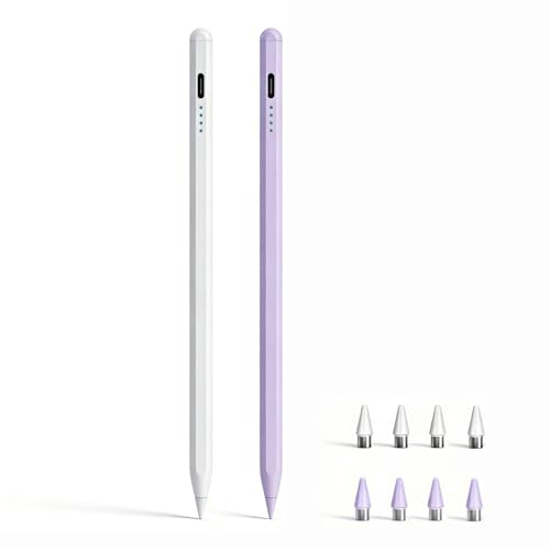 (2 Park) Stylus Pen for Samsung Galaxy Tab A11 / A11+, A9 / A9+, A8, A7 Lite, Active Capacitive Pencil for Samsung Android Tablet & iOS Touchscreens, Digital Pen with 8 Tips (Whith+Purple)