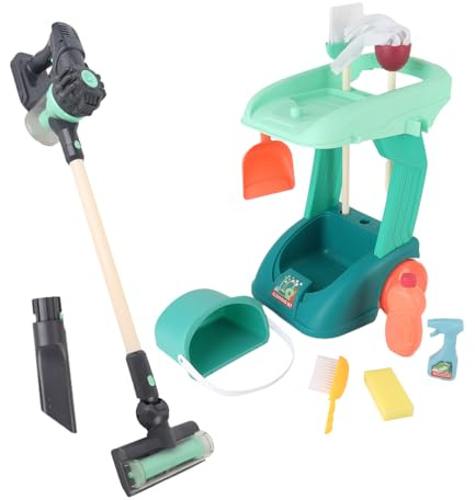 Kids Cleaning Playset with Toy Vacuum Cleaner, Trolley Cart, Mop, Broom, Bucket and Accessories, Ages 3+