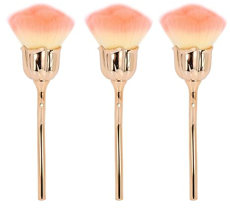 Zhdbchyuu 3X Pincel para Polvo de Uñas Pincel Rosa Rosa Pincel de Limpieza para Uñas Pincel para Rubor En Polvo (Dorado)