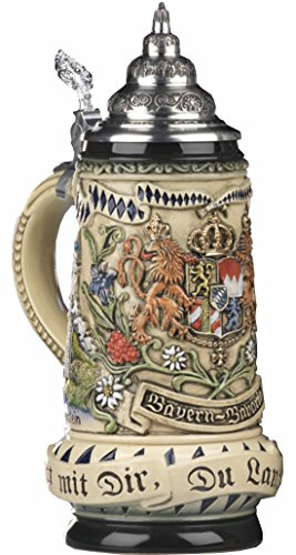 KING Bierkrug rustikaler Bayern Seidel, Staatswappen vorn, seitlich München und Neuschwanstein, Motto Gott mit Dir, Du Land der Bayern 0,5 Liter Bierseidel KI 393-RU 0,5L Bayern