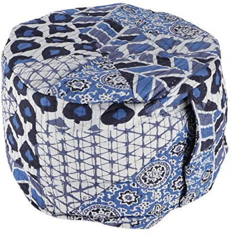 Cojín de Meditación Indio con Relleno de Espelta, Cojín de Yoga, Cojín de Asiento con Estampado de Bloques, Cojín de Suelo - Azul índigo/parche, 15x30x30 cm, Cojín de Meditación Cojín de Asiento