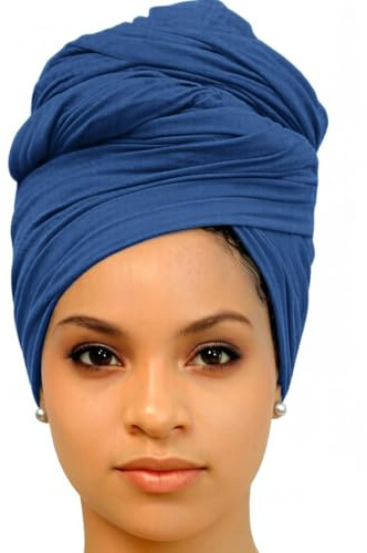Harewom Headscarf for Black Women Fashion Long Stretch Jersey Turban Hair Wrap for Muslim Locks Headbands Steel Blue