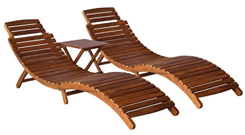vidaXL Akazienholz Massiv Sonnenliege mit Teetisch Tisch Gartenliege Gartenmöbel Liege Holzliege Relaxliege Liegestuhl Saunaliege 3-TLG.