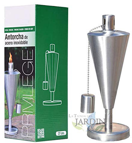 Suinga ANTORCHA Acero Inoxidable Privilege 27 cm. Recargable con parafina y citronela, para ahuyentar los Mosquitos y Otros Insectos voladores