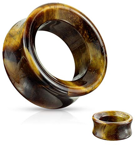 soscene Ear gauges hollow organic stone Hawks Eye flesh tunnel eyelet plugs (6MM-2 GAUGE)