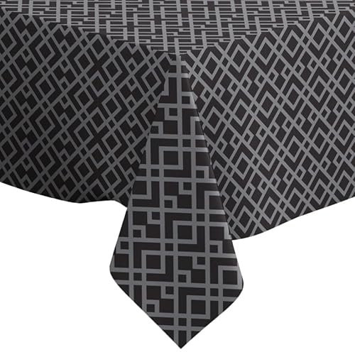 Art Deco Tischdecke aus Leinen, rechteckig, rechteckig, 150 x 260 cm, waschbar, dekorativ, Schwarz / Grau