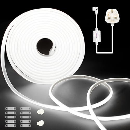 TTWAY COB LED Strip 20m, 220V Waterproof LED Strip Lights with 288LEDs/M, 10W/M, CRI>90, 10mm Wide, Uniform Light, IP65 Light Strip for Room, Garden, Ceiling, Outdoor Decoration, White 6000K (2x10m)