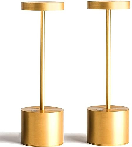 Uppgraderad sladdlös bordslampa, 5000mAh uppladdningsbart batteri, IP54 vattentät, aluminiumlegering, 3 färglägen Steglös dimning upp till 40 timmar, för buffé/parmiddag/restaurang/sovrum, 2 Gyllene