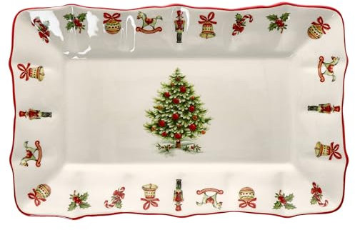 MamboCat Maestro Natale Kuchenplatte rechteckig I Stollenplatte mit Weihnachtsdekor I Servierplatte für Topfkuchen, Plätzchen, Biskuitrolle I für Weihnachten, Nikolaus, Advent, Christmas