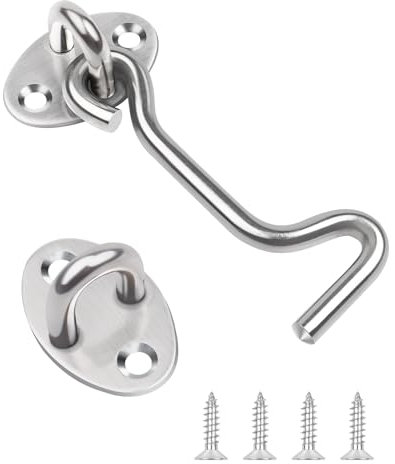 Leryati Crochet et œillet de 7,6 cm, crochet de porte en acier inoxydable, 75 mm, argenté, crochet de serrure de porte à œillets, pour portails en bois, support de fenêtre, loquet de porte