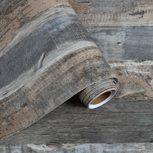 VaryFloral Gray Shiplap Wood Wallpaper Peel and Stick Rustic Grey Wood Plank Contact Paper for Countertops Cabinets Waterproof Removable Vinyl Wood Panel Wall Paper for Bedroom Living Room 11.8x118
