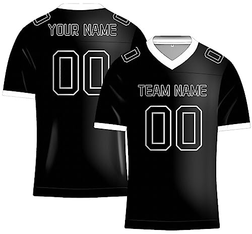 Maglietta da rugby scozzese da uomo, maglietta da rugby vintage da uomo, maglia uniforme con scollo a V a maniche corte, logo personalizzato con nome della squadra e numero di logo, Nero , S