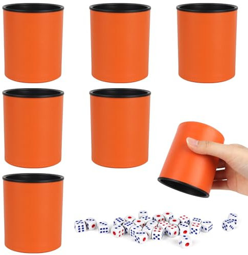 SKIKHN Gobelet à Dés en Cuir, Lot de 6 Gobelets à Dés avec 36 Dés, Ensemble de Gobelets à Dés, Doublure en Feutre, Tasse à Dés Silencieux pour Jeux de Divertissement, pour Jouer aux Chocs
