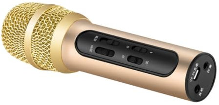 TOGEVAL Micrófono Profesional para Cantar Tarjeta De Sonido Incorporada, Micrófono De Condensador para Karaoke, Compatible Móvil y Ordenador, Color Champán Dorado, Ligero y Portátil