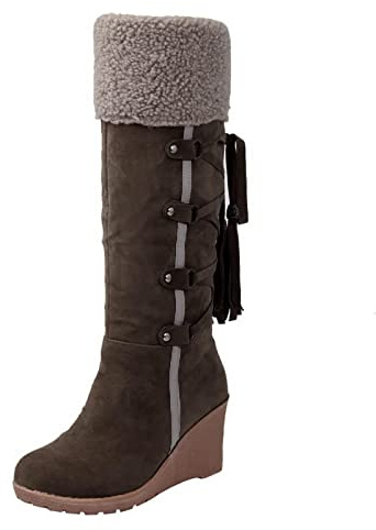 Bottes de neige d'hiver pour femme | Chaussures légères à lacets confortables avec doublure en polaire - Chaussures chaudes à talon incliné - Bottes longues avec pompons - Bottes de marche d'hiver