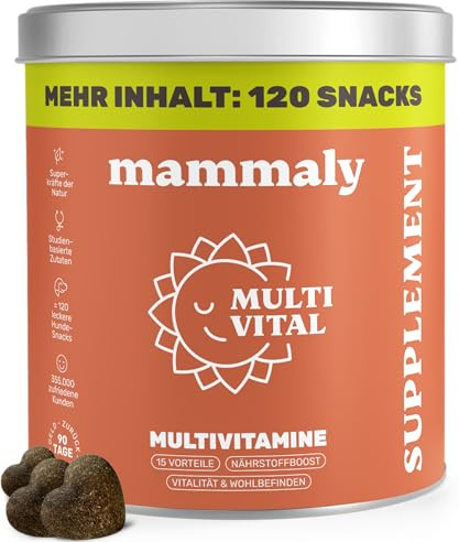 15-in-1 Multivitamin Komplex für Hunde - Multi Vital 120 Snacks (350g) von mammaly - Omega 3, Vitamin B, C, A, D3, E Snacks - Leckerlies für Hund - Unterstützt Immunsystem, Vitalität, Gehirnfunktion