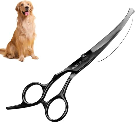 Ciseaux de Toilettage Professionnels pour Chiens et Chats, Titane Revêtu de Noir en Acier Inoxydable, avec Embouts de Sécurité Ronds, Ciseaux incurvés, Idéal pour Visage, Pattes, Corps
