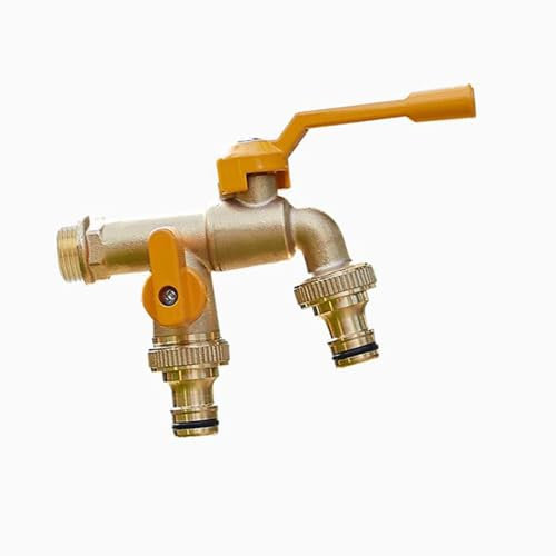 TYMYW Robinet De Jardin Laiton Robinet À Double Sortie, Robinet D'Extérieur Mural De 1/2 Pouces,Jaune Chromé