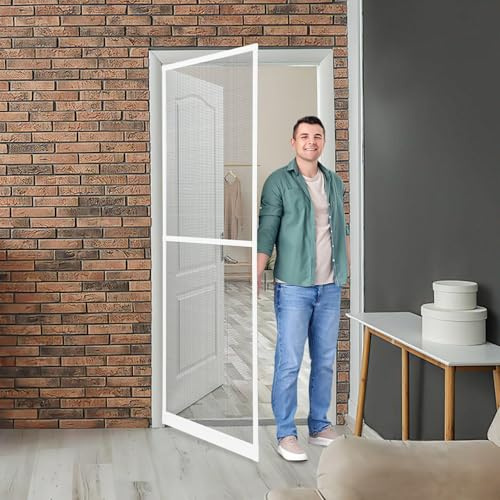 Jaxguom Zanzariera per porta con telaio in alluminio, 120 x 240 cm, per balcone, zanzariera bianca come kit fai da te, zanzariera per terrazza