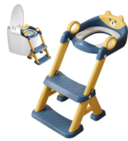 Asiento de inodoro para bebé con escalera: escalera de inodoro para niños, inodoro infantil actualizado, asiento de inodoro 2 en 1 para niños, con escalera, rociador y plataforma antideslizante