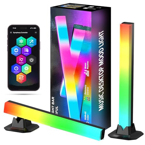 LED RGB Lightbar [2 Stück], Gaming Lampe TV Hintergrundbeleuchtung, USB Betrieben Ambient Lightbars 32cm Sync mit Musik APP Steuerung, Ambient Lampe mit Fernsteuerung für Gaming, PC, TV, Zimmer Deko
