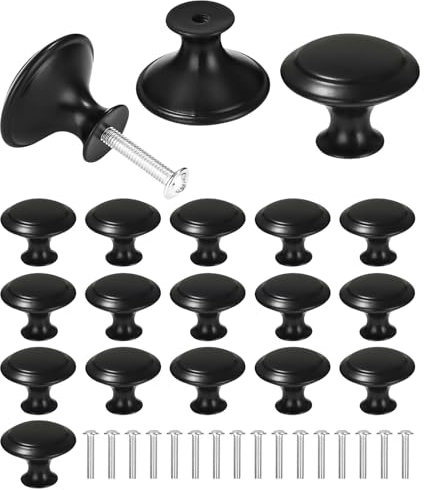 Zofory 16 Stück Möbelknöpfe Schwarz, 30mm Schubladenknöpfe Schrankknöpfe Vintage mit Schrauben Geeignet für Schubladen, Kleiderschränke, Möbel, Küchenschränke