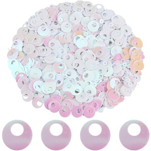 SUNNYCLUE Circa 1250pz 4-10mm di Paillettes Bianche Piatte Paillettes Rotonde in PVC Sfuse Glitter Artistici Ricami Sciolti Iridescenti Paillettes da Cucito con Foro Grande per Decorazioni Fai da Te