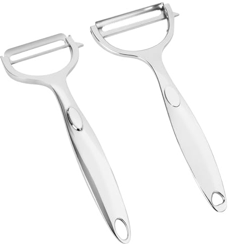 2 Unidades Peladors de Verduras,Pelador en FormaY, Pelador de Patatas Acero Inoxidable,Descascador Multifuncional de Iegumbres con Mango Ergonómico,Imprescindible para Restaurantes y Cocinas (Plata)