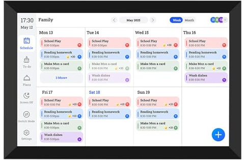 Fockety Calendario digital de 10.1 con tabla de tareas, planificador familiar inteligente con pantalla táctil, calendario electrónico con pantalla táctil y planificador de comidas