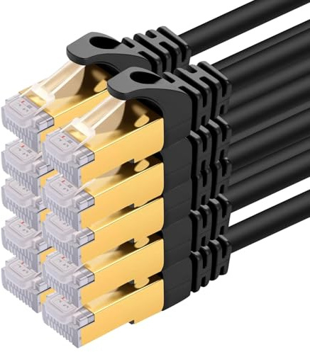 Puiseno 10 x 0,5 m Cable de red CAT 7, 10 Gbit/s, RJ45, cable de conexión LAN, cable Ethernet SFTP PiMF, blindaje de cobre, cable Ethernet, 50 cm, para conmutador LAN DSL, módem, router, panel de