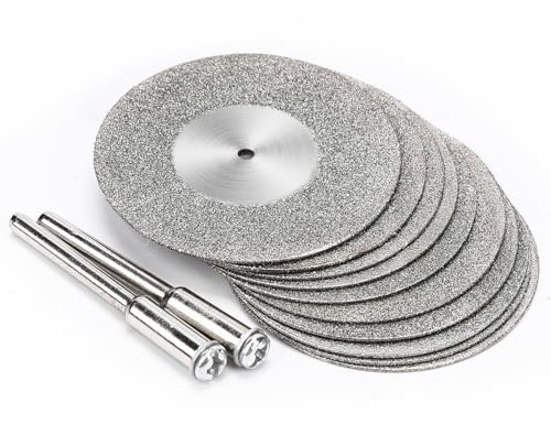 10Pcs 40mm Diamond Cutting Discs Diamond Cutting Wheel Cut Off Discs Blades with 2 Mandrel Arbor Set for Dremel Rotary Tool Cutting Polishing Glass Ceramics Tiles Marble Metal Jade Gem Stones