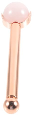 Mobestech Massage Facial Roller Jade Naturel Rose Masseur Visage Pierre de Quartz Rose avec Bille Ronde et Manche Métallique Roller Soin de Peau Apaisant et Sculptant pour Femme et Homme