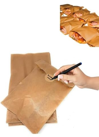 TODOKRAFT Bolsas de Papel Kraft para bocadillos, 14x6x27 cm, 100 Unidades, perfectas para Bocadillos, almuerzos, Meriendas, puedes escribir en la etiqueta de cierre(CON ETIQUETA DE CIERRE)
