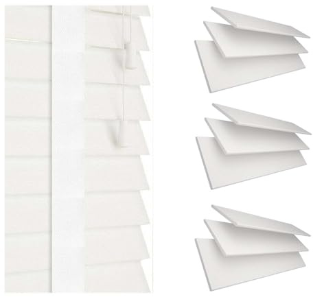 Venetian Faux Wood Blinds Window Wooden Venetian Blind 50mm Horizontal Smooth Slats with Tape Trimmable Kitchen Bathroom Home Office Window Blinds (White, 60W x 150H cm)