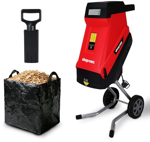 Shop-Vac Electric Wood Chipper, 15-Amp Wood Chipper Shredder with 45L Collection Bag and Push Paddle, Double-Sided Blade, 1-3/4 Inch Cutting Diameter for Yard Debris and Branches