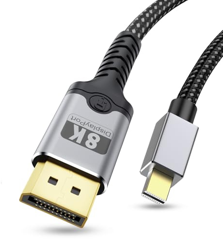 Ticenpe Mini DisplayPort auf DisplayPort 1.4 Kabel 8K@60Hz 4K@144Hz, Mini DP auf DP mit 32.4Gbps HDR G-Sync FreeSync HDCP2.2, Thunderbolt 2 Kabel für PC Laptop MacBook Monitor, 2m