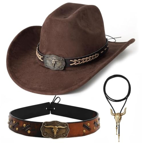 CYGMRFH Chapeau Cowboy Occidental Style Vintage Avec Décor En Cuivre Et Détails En Cuir, Idéal Pour Les Déguisements D’Halloween, Carnaval Et Cadeaux Personnalisés Pour Anniversaire Et Noël