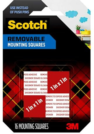 Scotch Removable Mounting Squares, Grey, 1 in. x 1 in., Holds up to 1lb., 16-Squares