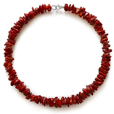 Vifaleno Collier en corail rouge naturel femme – morceaux irréguliers 8-13 mm – ras du cou 43 cm – bijou artisanal méditerranéen avec fermoir mousqueton