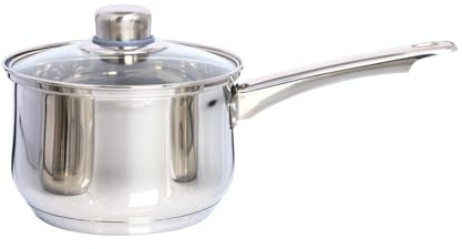 Buckingham Deep Saucepan with Tempered Glass Lid Premium Stainless Steel Cooking Pot Suitable All Heat Source Including Induction 16 Cm 2 litres