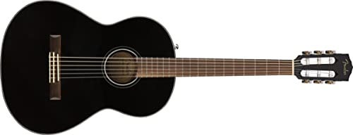 Fender CN-60S Nylon Akustikgitarre, Walnuss-Griffbrett, schwarz, Inklusive kostenloser virtueller Kurse auf Fender Play