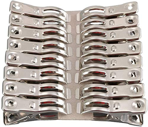 FOMMEN Clothes Pins 32 Pcs Metal Beach Chair Towel Clips,Heavy Duty Stainless Steel Clothespin, Row Cover Clips,Garden Clips,Greenhouse Clamps