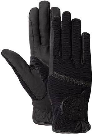 HORZE Women's Equestrian Winter Horse Riding Gloves with Adjustable Cuff and PU Leather Grip - Black - 10