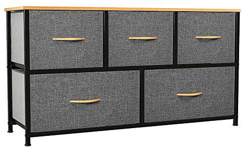 YITAHOME Cajonera de Tela, Cómoda de Tela, Unidad de Almacenamiento de Tela, con 5 cajones Extraíbles, Cómoda de para Sala de Estar, Dormitorio, habitación Infantil, Gris Oscuro