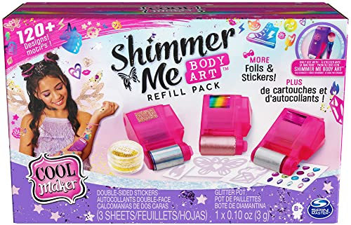 Cool MAKER Shimmer Me Tattoo Nachfüllset XXL - 120+ Aufkleber, 3 Metallicfolien und Glitzer, zur Verwendung mit dem Shimmer Me Tattoo Studio, ab 8 Jahren