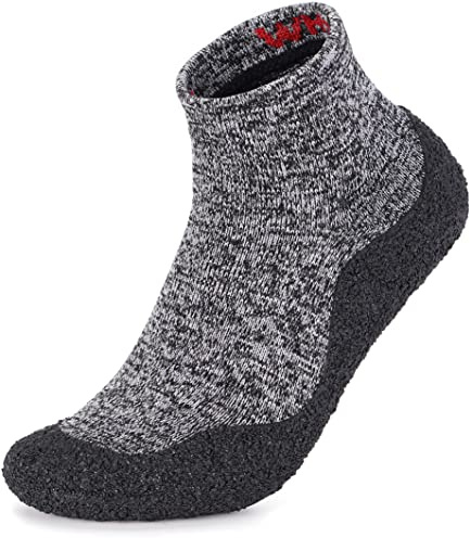 WHITIN Shoes Sock for Mens with Soles Minimalist Mesh Lightweight House Collegien Tennis Knit Yoga Size 10 Ladies with Rubber Soles Sockshoes Sneakers Grey